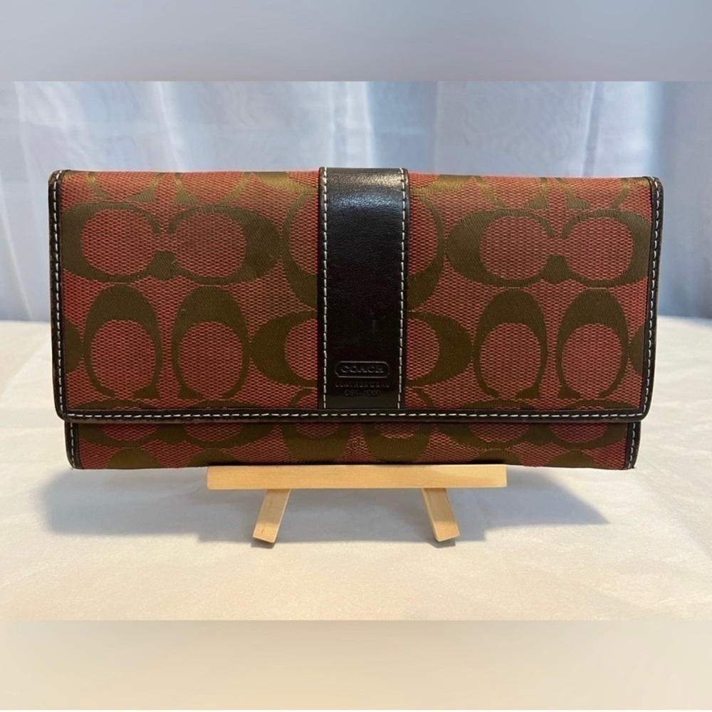 Coach Red and Brown Signature Wallet
